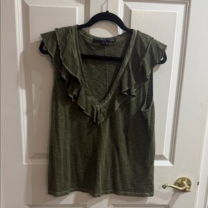 Veronica Beard Green Ruffle Tank Top